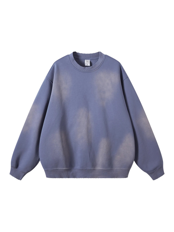 Streetwear Monkey Washed Dyed Fleece Royal Blue Pullover | Dropshipping